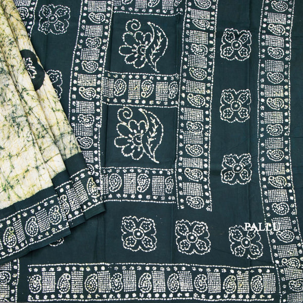 Sungudi Cotton Dark Green Shibori Printed Saree With Blouse
