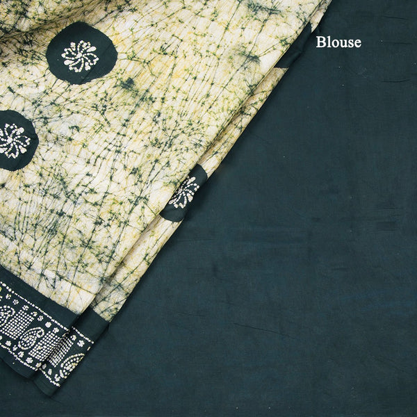 Sungudi Cotton Dark Green Shibori Printed Saree With Blouse