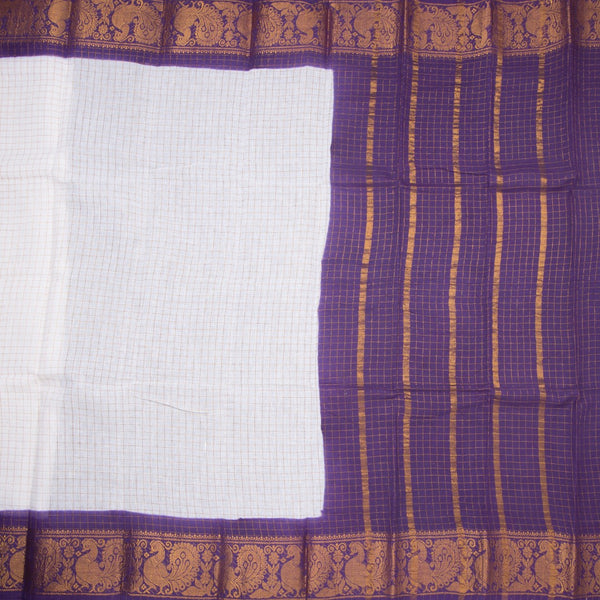 Sungudi Cotton White Zari Checked Saree With Purple Border