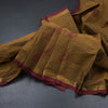 Chettinad Cotton Caramel Brown Thread Work Saree With Contrast Border