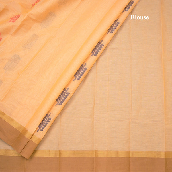 Chettinad Cotton Pastel Orange Thread Work Saree With Contrast Border