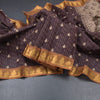 Chettinad Cotton Dark Brown Thread Work Saree With Contrast Border