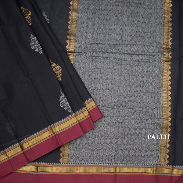 Chettinad Cotton Black Thread Work Saree With Contrast Border