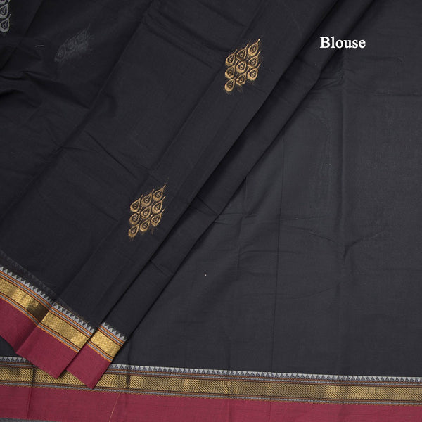 Chettinad Cotton Black Thread Work Saree With Contrast Border