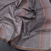 Chettinad Cotton Light Grey Thread Work Saree With Contrast Border