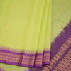 Gadwal Cotton Lime Green Saree With Zari Buttas And Temple Border Without Blouse
