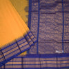 Gadwal Cotton Mango Yellow Saree With Zari Buttas And Temple Border Without Blouse
