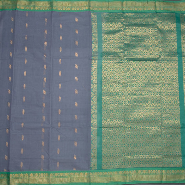 Gadwal Cotton Dark Grey Saree With Zari Buttas And Zari Border Without Blouse