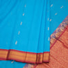 Gadwal Cotton Sky Blue Saree With Zari Buttas And Zari Border Without Blouse