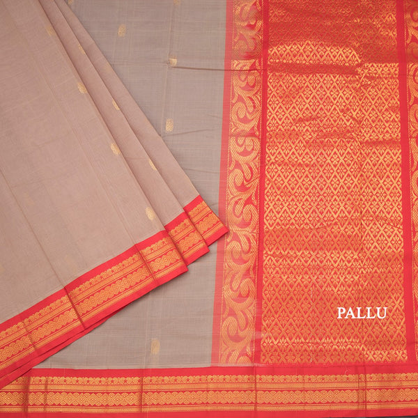 Gadwal Cotton Light Brown Saree With Zari Buttas And Zari Border Without Blouse