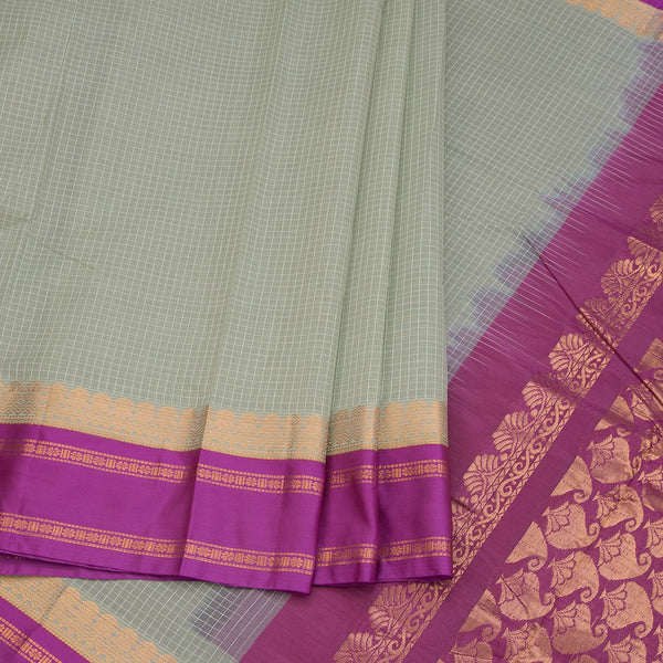 Gadwal Cotton Sage Green Thread Checked Saree With Rettapet Border Without Blouse