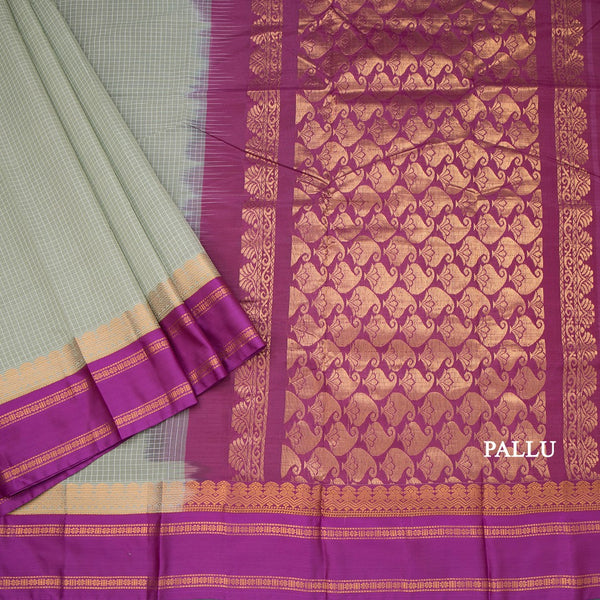Gadwal Cotton Sage Green Thread Checked Saree With Rettapet Border Without Blouse