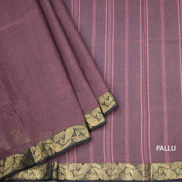 Bengali Cotton Wine Colour Plain Saree With Zari Border