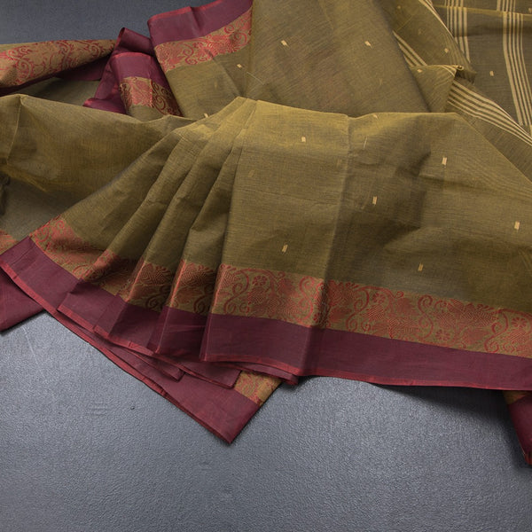 Bengali Cotton Mehandi Green Thread Work Saree