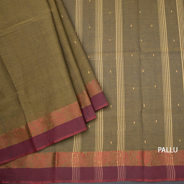 Bengali Cotton Mehandi Green Thread Work Saree