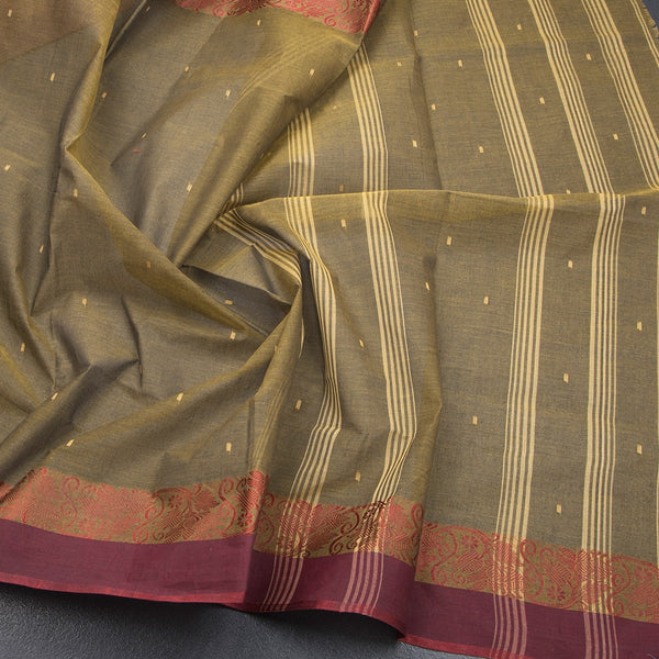 Bengali Cotton Mehandi Green Thread Work Saree