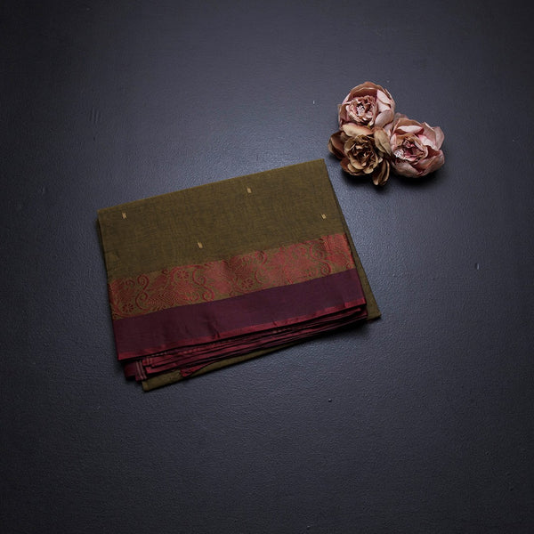 Bengali Cotton Mehandi Green Thread Work Saree