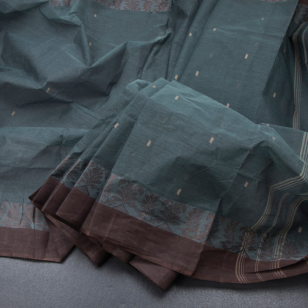Bengali Cotton Dark Green Thread Work Saree
