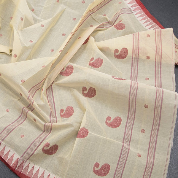 Bengali Cotton Light Yellow Thread Work Saree