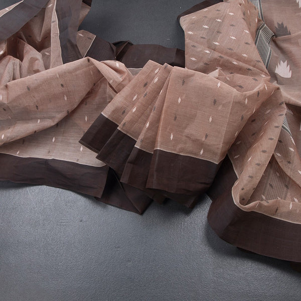 Bengali Cotton Light Brown Thread Work Saree 02