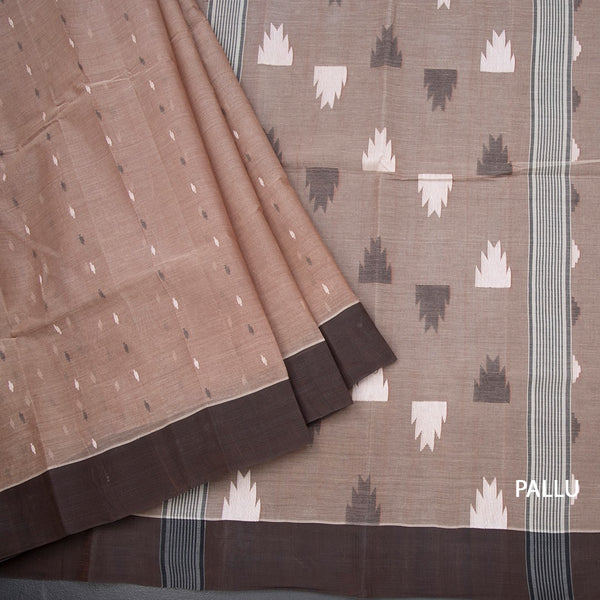 Bengali Cotton Light Brown Thread Work Saree 02