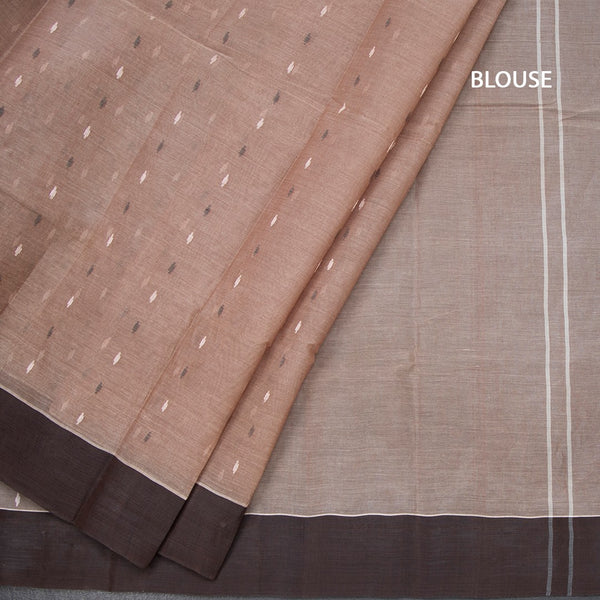 Bengali Cotton Light Brown Thread Work Saree 02