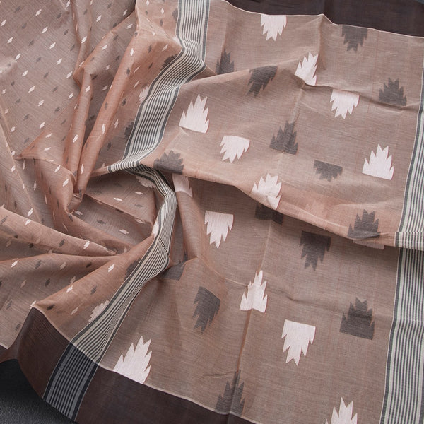 Bengali Cotton Light Brown Thread Work Saree 02