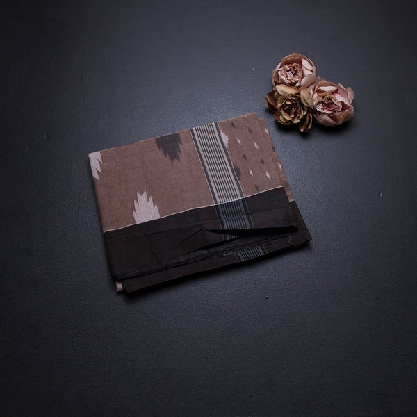 Bengali Cotton Light Brown Thread Work Saree 02