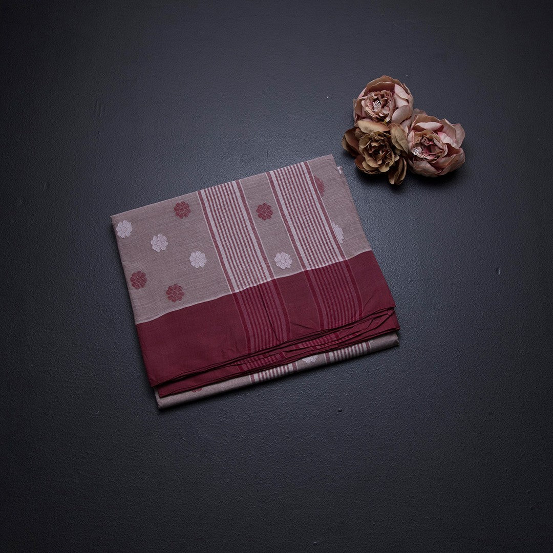 Bengali Cotton Light Brown Thread Work Saree 03 – Kumaran Silks