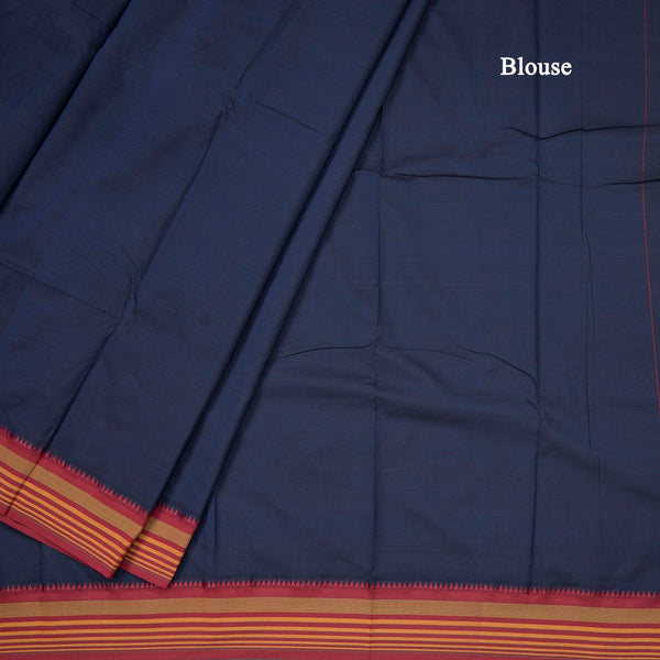 Dharwad Cotton Navy Blue Plain Saree 03