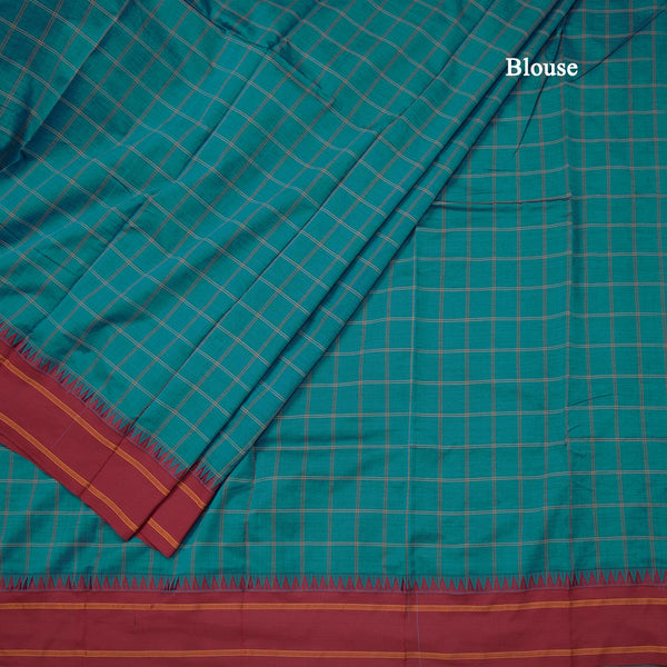 Dharwad Cotton Peacock Blue Checked Saree 02