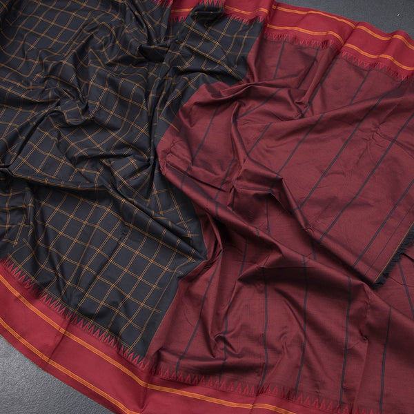 Dharwad Cotton Black Checked Saree