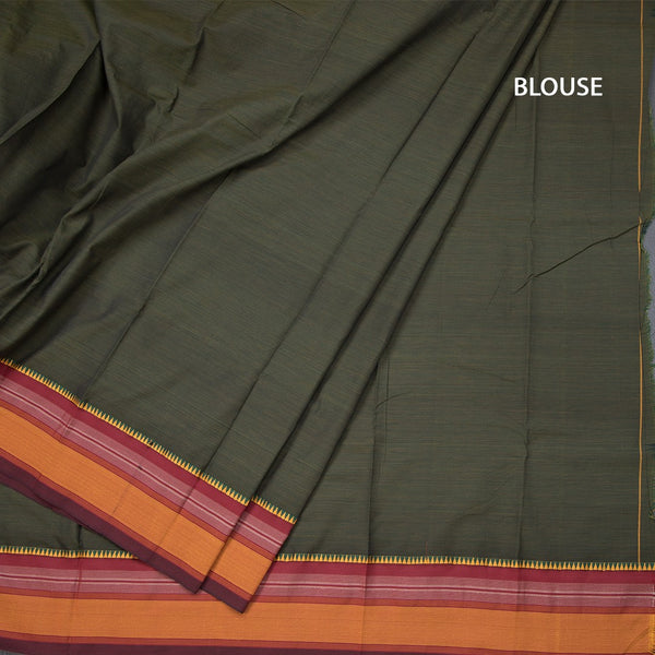Dharwad Cotton Dark Green Striped Saree