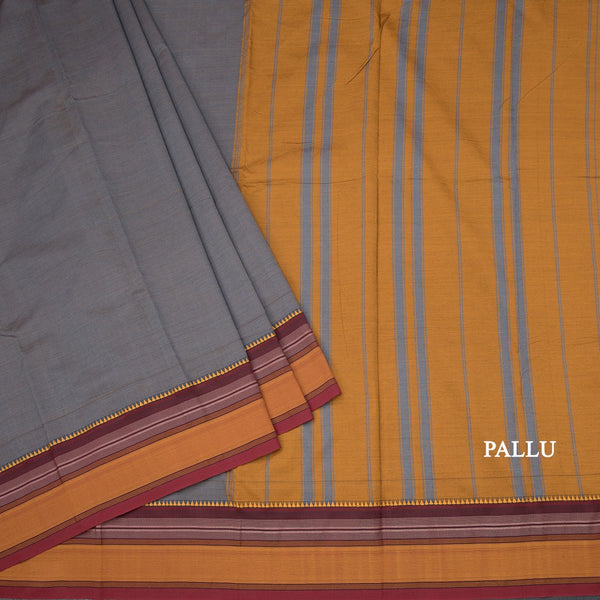 Dharwad Cotton Grey Striped Saree