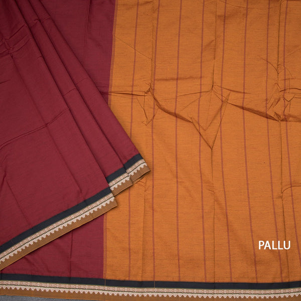 Dharwad Cotton Maroon Striped Saree