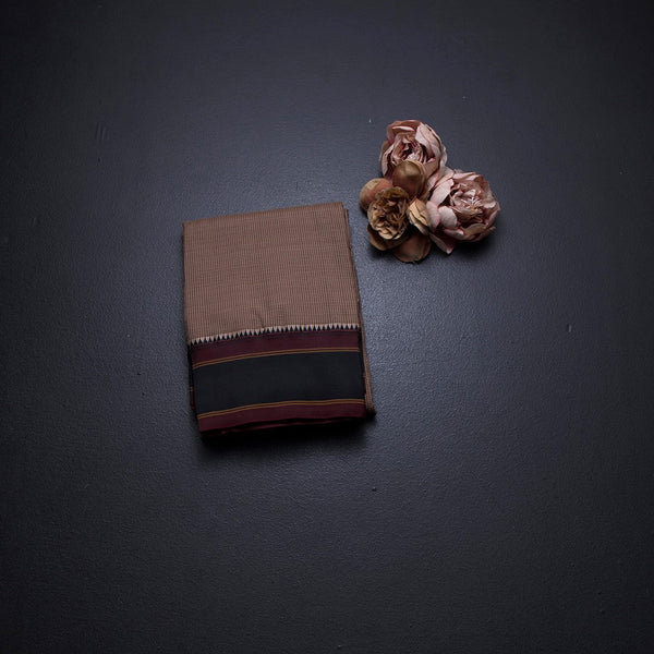 Dharwad Cotton Brown Micro Checked Saree