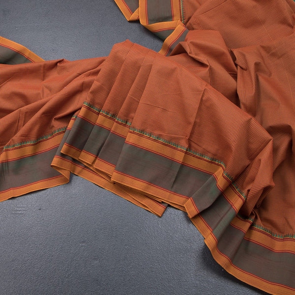 Dharwad Cotton Maroon Micro Checked Saree 03