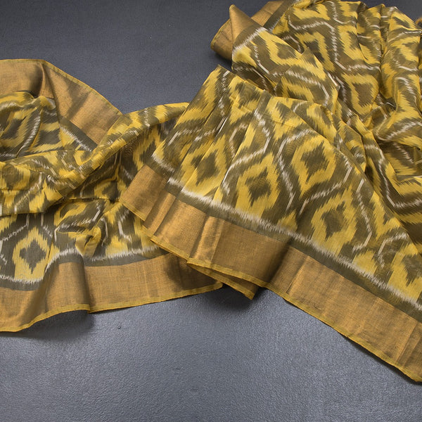 Mehandi Green Pochampally Silk Cotton Ikkat Printed Saree
