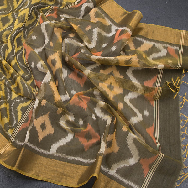 Mehandi Green Pochampally Silk Cotton Ikkat Printed Saree