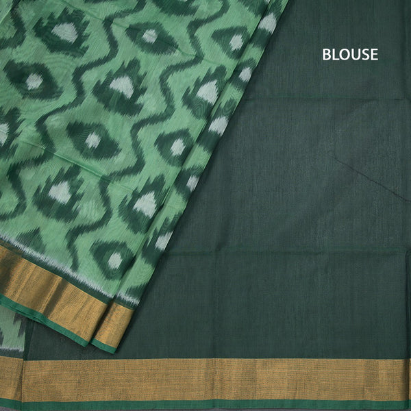 Parrot Green Pochampally Silk Cotton Ikkat Printed Saree 02