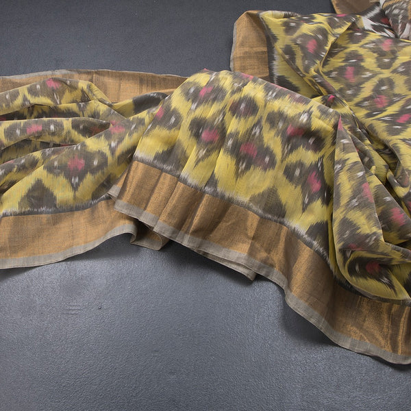 Yellow Pochampally Silk Cotton Ikkat Printed Saree
