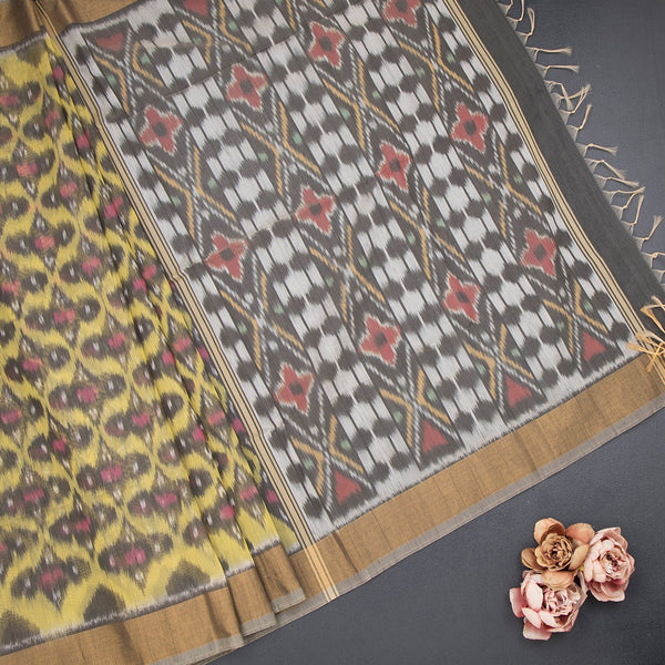 Yellow Pochampally Silk Cotton Ikkat Printed Saree