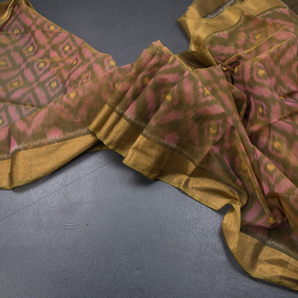 Shot Colour Pochampally Silk Cotton Ikkat Printed Saree 03