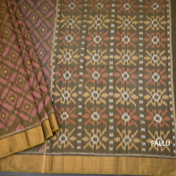 Shot Colour Pochampally Silk Cotton Ikkat Printed Saree 03
