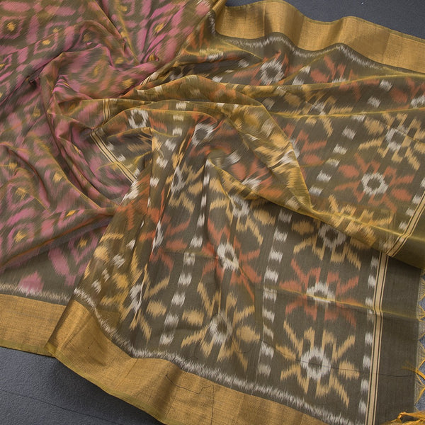 Shot Colour Pochampally Silk Cotton Ikkat Printed Saree 03