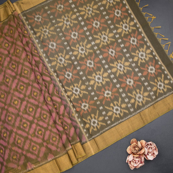 Shot Colour Pochampally Silk Cotton Ikkat Printed Saree 03