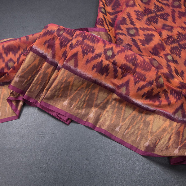 Shot Colour Pochampally Silk Cotton Ikkat Printed Saree 04
