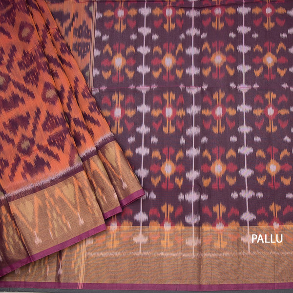 Shot Colour Pochampally Silk Cotton Ikkat Printed Saree 04