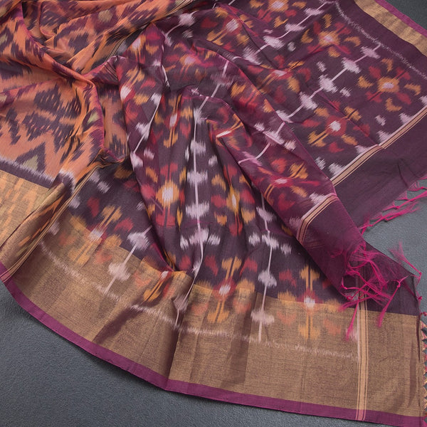 Shot Colour Pochampally Silk Cotton Ikkat Printed Saree 04