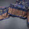 Dark Blue Pochampally Silk Cotton Ikkat Printed Saree 02